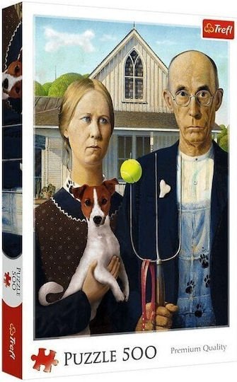 Trefl - Puzzle American Gothic: Dog Edition, Grant Wood Painting (500 Pcs) (37526) - 5900511375268 - Crystal Lotus
