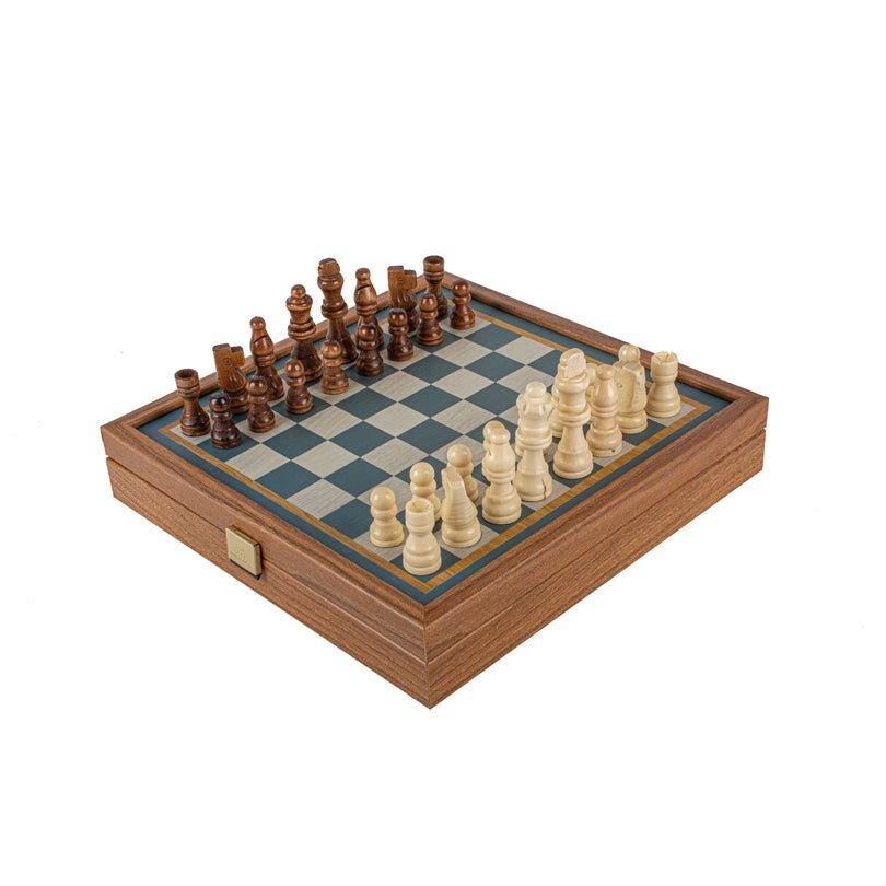Turquoise 2 - in - 1 Combo Game Set - Chess &amp; Backgammon in Walnut Case 27 x 27cm (by Manopoulos) - 5250000000053 - Crystal Lotus