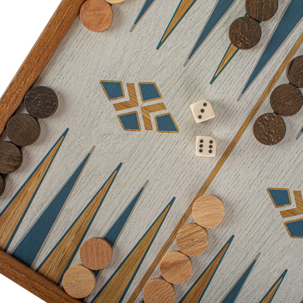 Turquoise 2-in-1 Combo Game Set - Chess &amp; Backgammon in Walnut Case 27 x 27cm (by Manopoulos) (STP28TIR) - 5200430701590 - Crystal Lotus