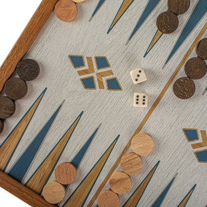 Turquoise 2-in-1 Combo Game Set - Chess &amp; Backgammon in Walnut Case 27 x 27cm (by Manopoulos) (STP28TIR) - 5200430701590 - Crystal Lotus