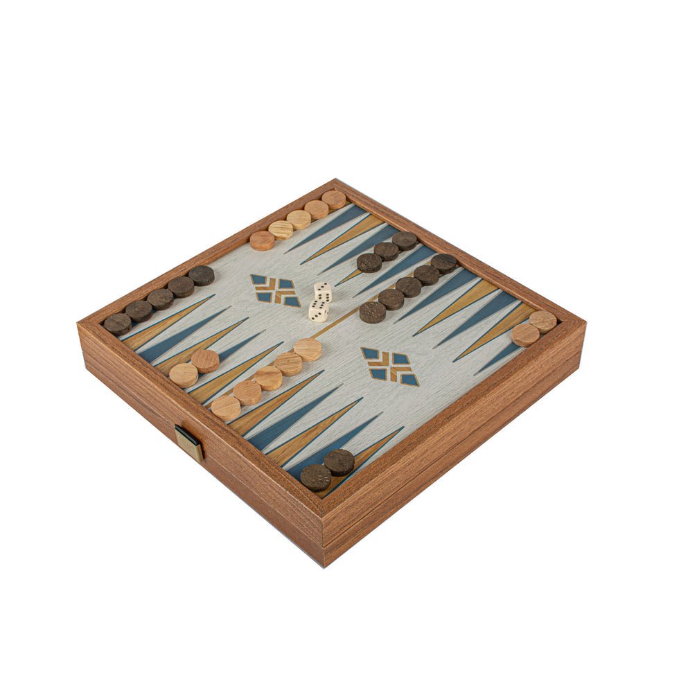 Turquoise 2-in-1 Combo Game Set - Chess &amp; Backgammon in Walnut Case 27 x 27cm (by Manopoulos) (STP28TIR) - 5200430701590 - Crystal Lotus