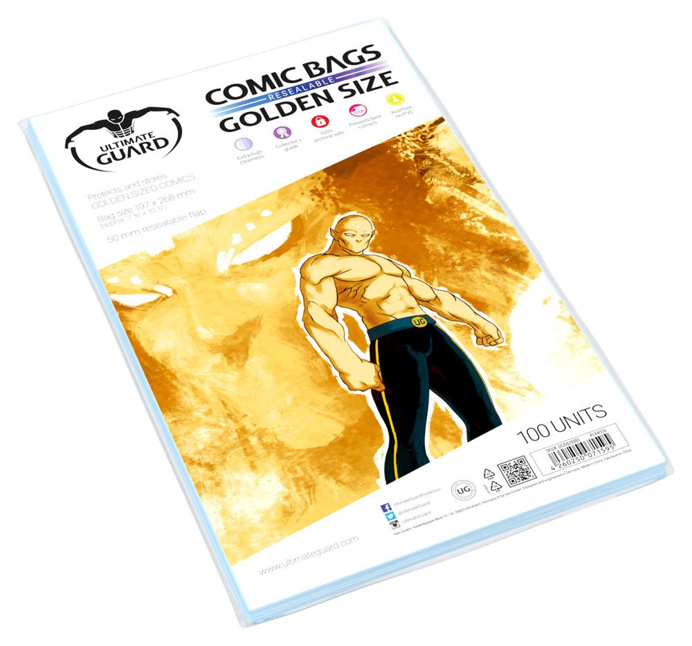 Ultimate Guard Comic Bags Resealable Golden Size (100) - 4260250071595 - CrystalLotus.eu