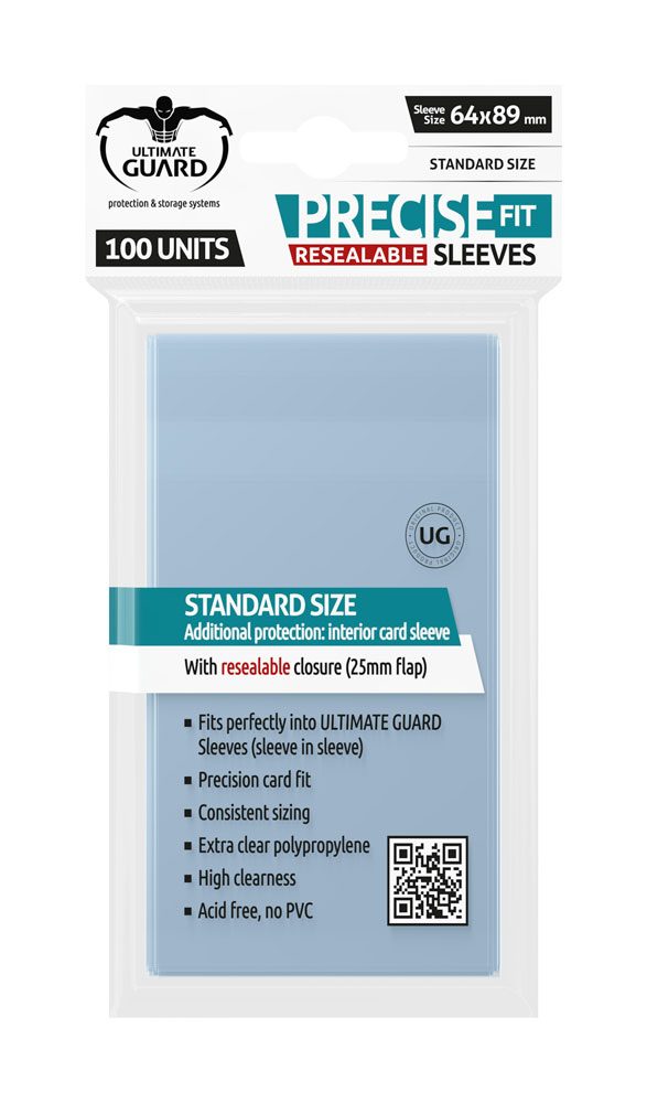 Ultimate Guard Precise - Fit Sleeves Resealable Standard Size Transparent (100) - 4260250075753 - CrystalLotus.eu