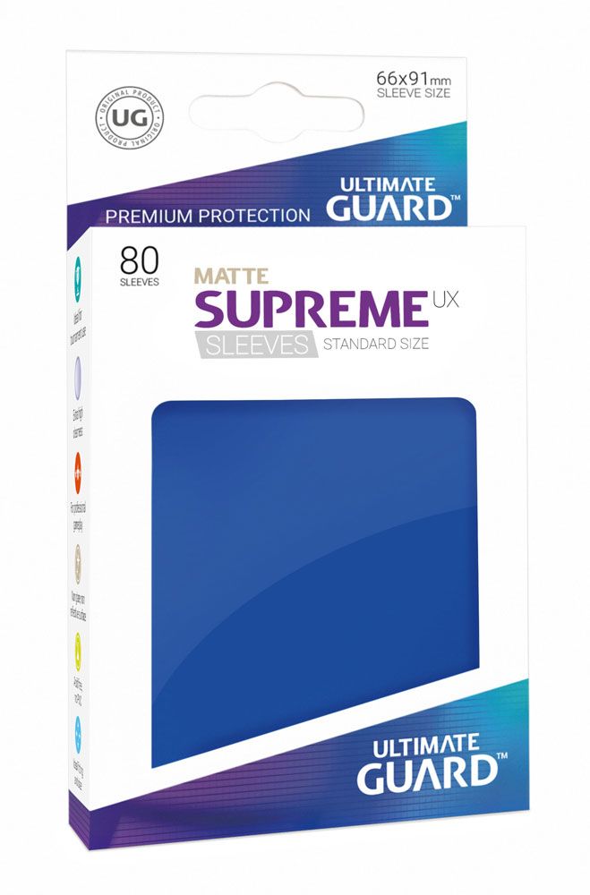 Ultimate Guard Supreme UX Sleeves Standard Size Matte Blue (80) - 4056133003261 - CrystalLotus.eu