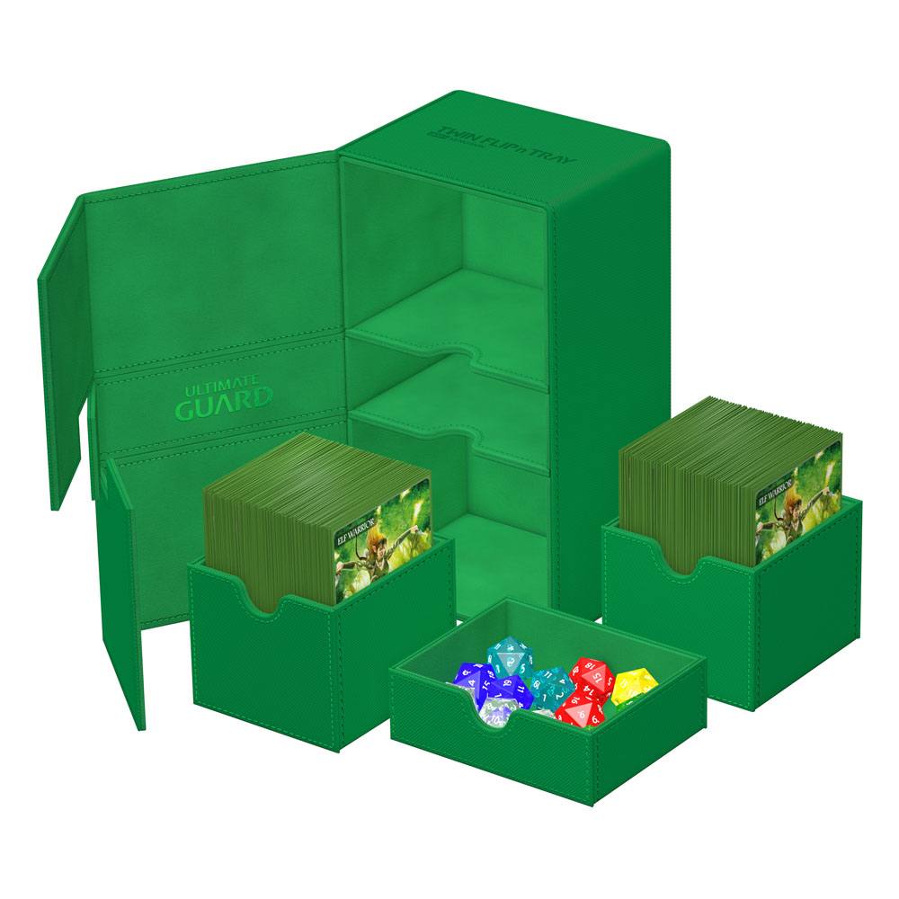 Ultimate Guard Twin Flip`n`Tray 200+ XenoSkin Monocolor Green - 4056133022101 - CrystalLotus.eu