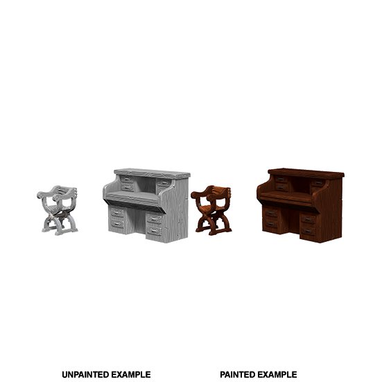 WizKids Deep Cuts Unpainted Miniatures: Desk & Chair - WAVE 5 - 634482733622 - CrystalLotus.eu