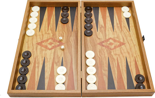Handcrafted Backgammon Set Olive Burl with Olive Wood Checkers Print Large 48x52cm (by Manopoulos) (TSX1H)