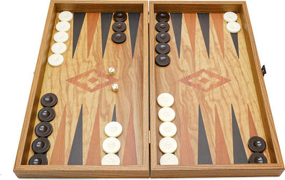 Handcrafted Backgammon Set Olive Burl with Olive Wood Checkers Print Large 48x52cm (by Manopoulos) (TSX1H)