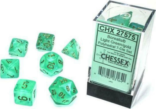 Chessex CHX27575 - Borealis Light Green/Gold Luminary Polyhedral 7-Dice Set - 601982031640 - crystallotus.eu