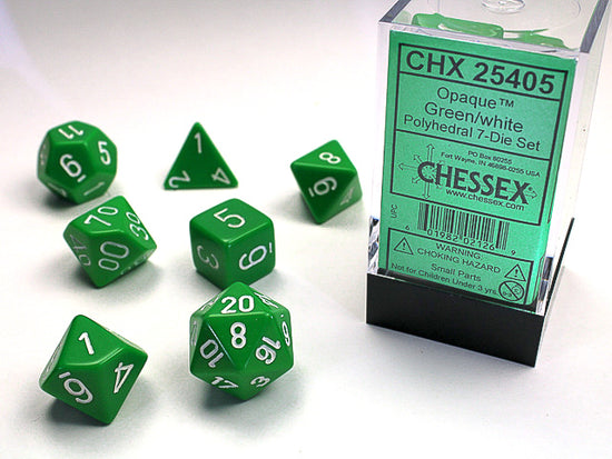 Chessex Opaque Polyhedral 7-Die Sets - Green w/white