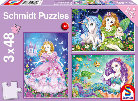 Schmidt Spiele 56376 Princess, fairy and mermaid, 3x48 pcs